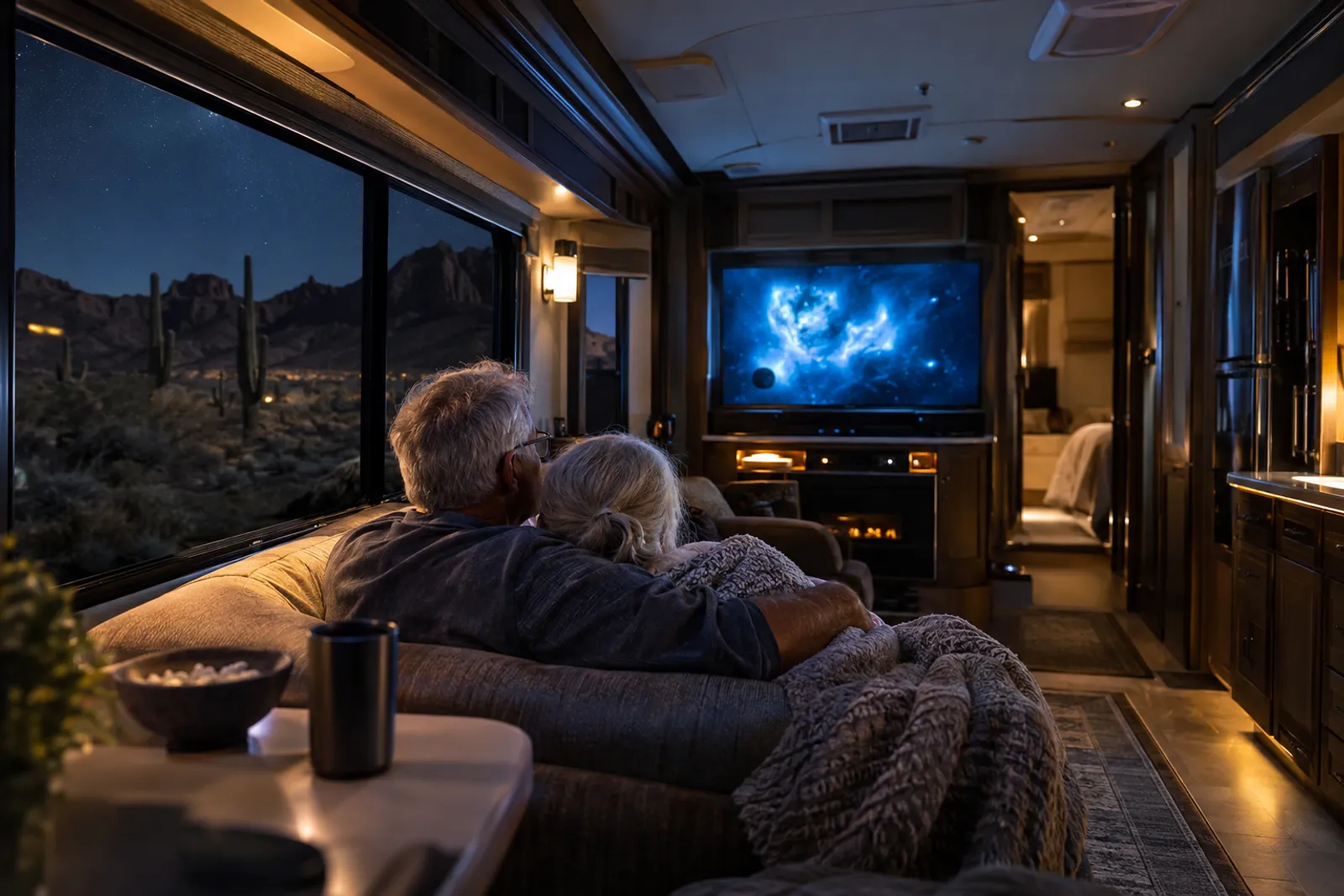 Couple streaming inside an RV