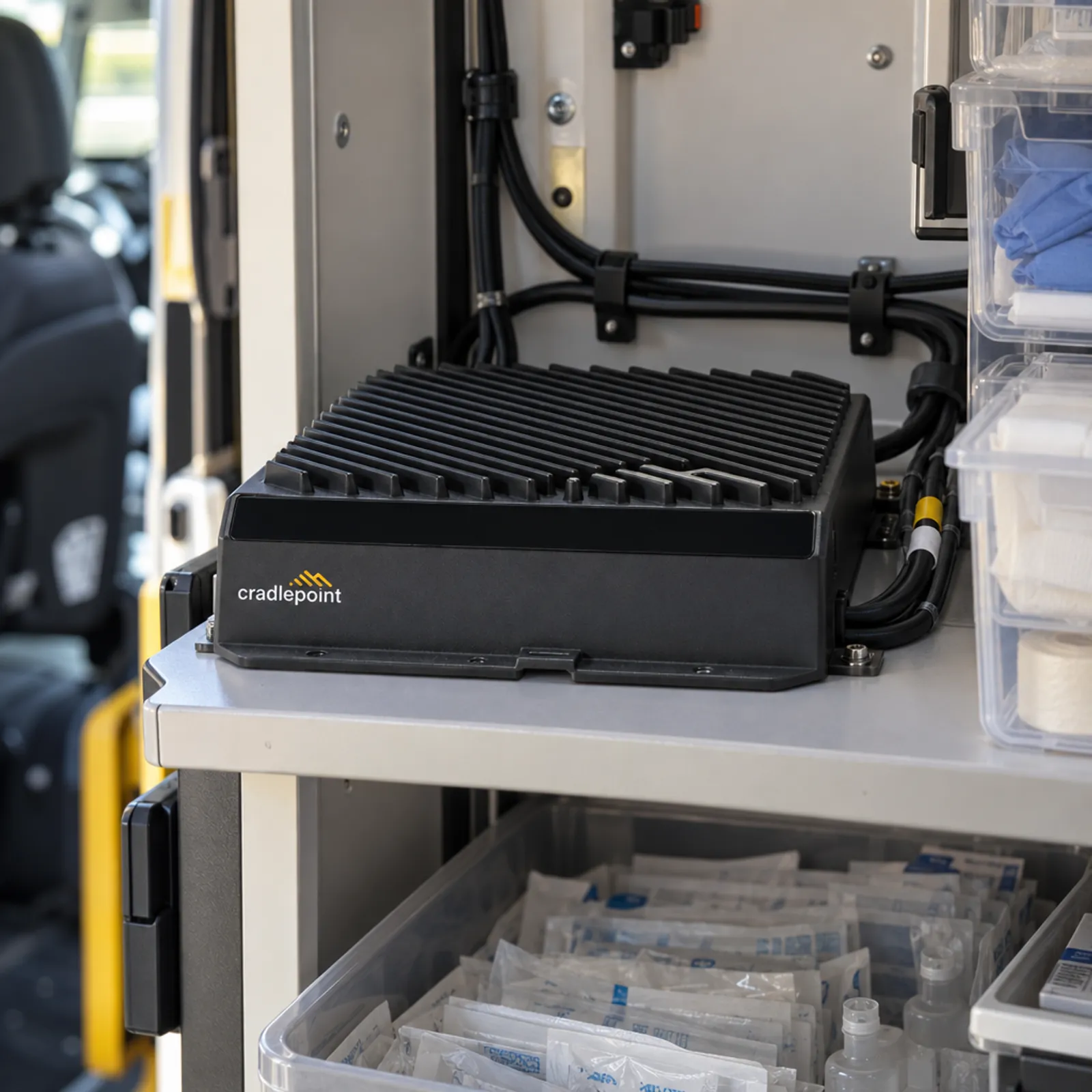 Router installed in a mobile clinic van