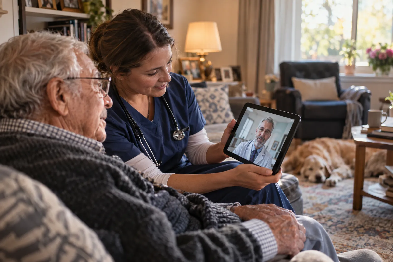 Home visit with a video call to a doctor