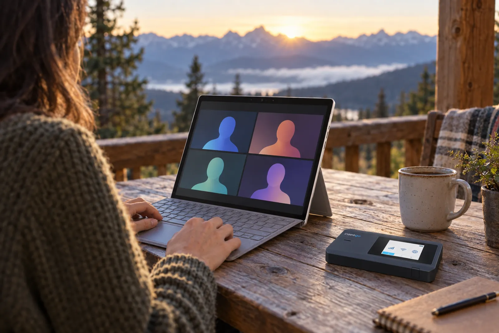 Working from a cabin porch with a 5G hotspot